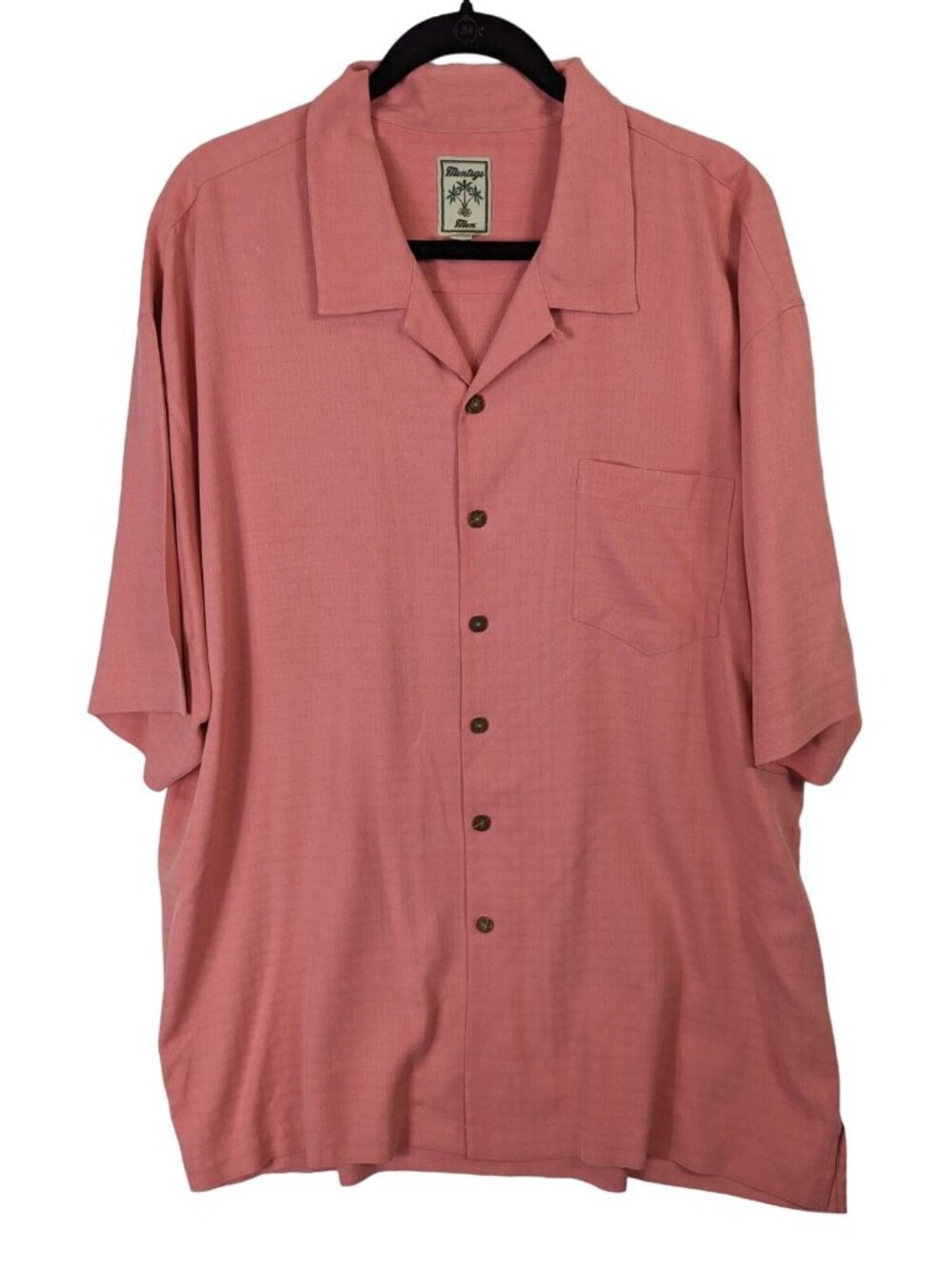 Montego Mon Men size XXL 100% Silk Button Up Peach Hawaiian Cruise Tiki Shirt